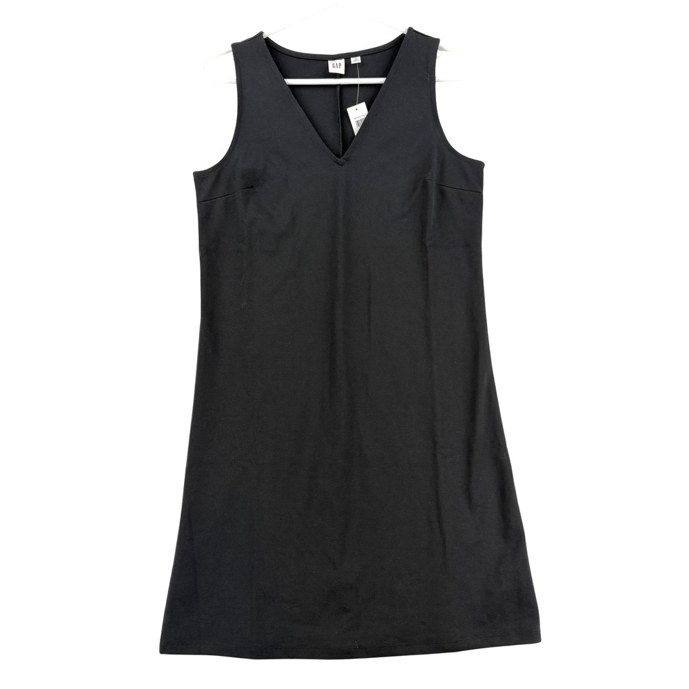GAP Dress Womens Small Tall Black V Neck Sleeveless Knit Shift Workwear LBD